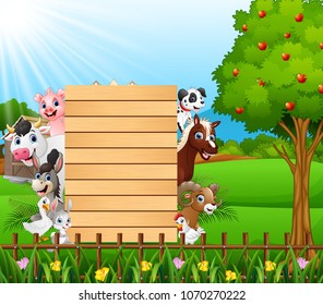 Blank sign board with happy animals