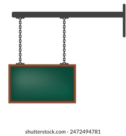 Blank sign board hung in chains on a pole, vector illustration