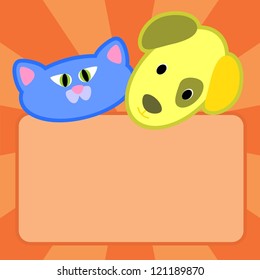 Blank sign with a cartoon dog head and cat head ideal for pet supplies, Vet, animal boarding or greeting card.