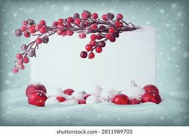 Blank sign with Christmas decorations
