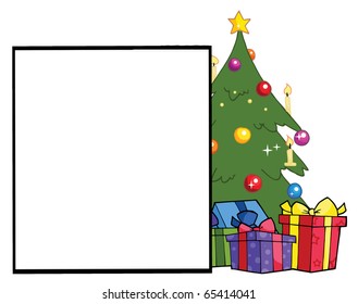  Blank Sign With Christmas Tree