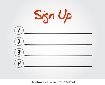 Blank Sign Up list, vector concept background