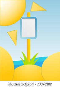Blank sign on the beach. Vector illustration