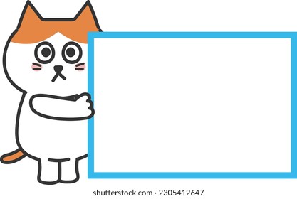 A blank sign with an orange tabby cat, vector illustration.