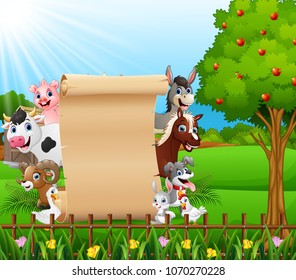 Blank sign paper with happy animals