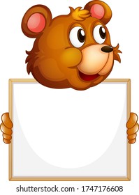 Blank sign template with brown bear on white background illustration