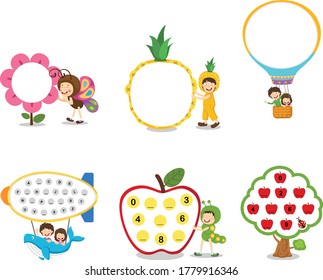 Blank sign template with children on white background illustration