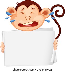 Blank sign template with crying monkey on white background illustration