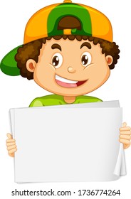 Blank sign template with cute boy on white background illustration