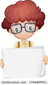 Blank sign template with cute boy on white background illustration