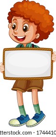 Blank sign template with cute boy on white background illustration
