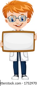 Plantilla de signo en blanco con niño lindo en ilustración de fondo blanco