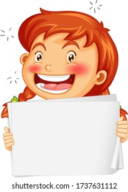 Blank sign template with cute girl on white background illustration