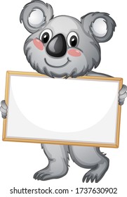 Blank sign template with cute koala on white background illustration