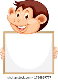 Plantilla de signo en blanco con mono lindo en ilustración de fondo blanco