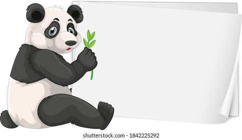 Blank sign template with cute panda on white background illustration