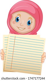 Blank sign template with muslim girl on white background illustration