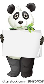 Blank sign template with panda on white background illustration