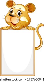 Blank sign template with tiger on white background illustration