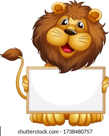 Blank sign template with wild lion on white background illustration