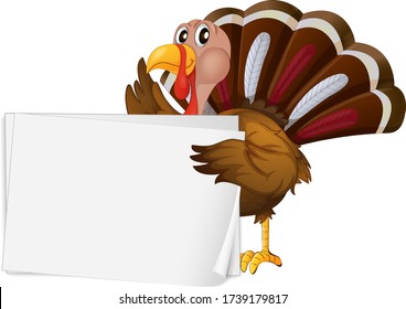 Blank sign template with wild turkey on white background illustration