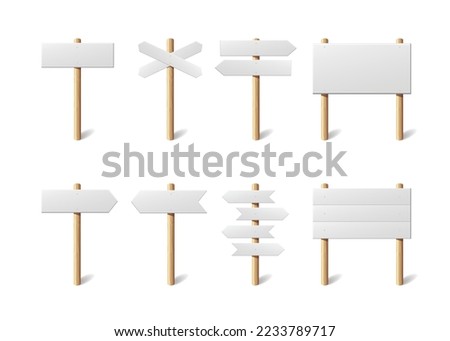 Blank signboards set. Empty signage banners collection. White sign templates, vector illustration