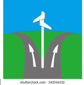 Blank signpost and crossroad