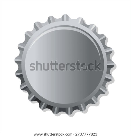 Blank Silver Metal Bottle Cap Icon, Realistic Soda, Beer, or Beverage Crown Cap Template Flat Vector Illustration
