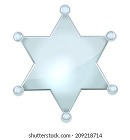 Blank silver sheriff star isolated on white background.