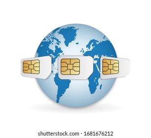 Blank SIM cards around the Earth. Global mobile communication