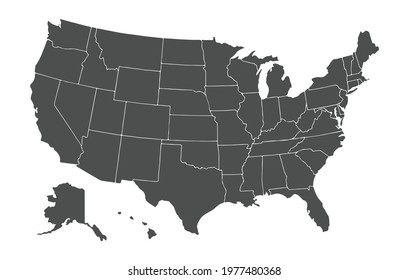 Blank similar US map isolated on white background. United States of America country. Vector template for website, design, cover, infographics. Graph illustration.