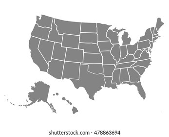 Blank similar USA map isolated on white background. United States of America country. Vector template for website, design, cover, infographics. Graph illustration.