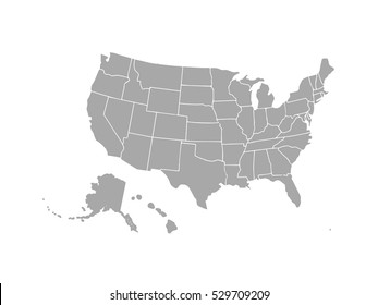 Blank similar USA map isolated on white background. United States of America country. Vector template for website, design, cover, infographics. Graph illustration.