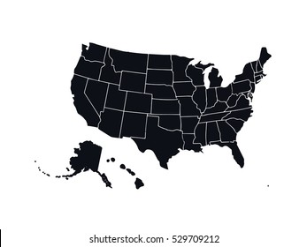 Blank similar USA map isolated on white background. United States of America country. Vector template for website, design, cover, infographics. Graph illustration.