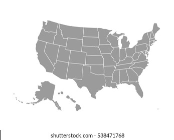 Blank similar USA map isolated on white background. United States of America country. Vector template for website, design, cover, infographics. Graph illustration.