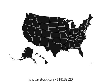 Blank similar USA map isolated on white background. United States of America country. Vector template for website, design, cover, infographics. Graph illustration.