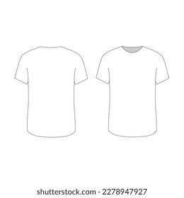 Blank simple white t-shirt vector template. Front and back view mockup isolated on white background