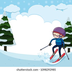 Ilustración de una plantilla de esquí y nieve en blanco