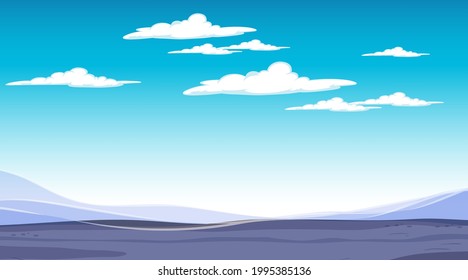 Blank sky at daytime scene with blank flood landscape illustration