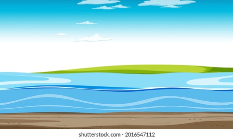Blank sky at daytime scene with blank flood landscape illustration