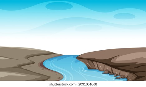 Blank sky at daytime scene with river flowing through the ground illustration