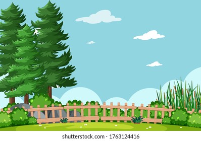 Blank sky in nature park scene with tree illustration