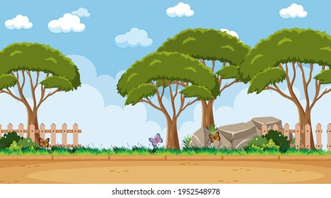 Blank sky in the park scene with many trees illustration
