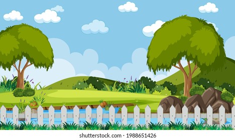 Blank sky in the park scene with many trees illustration