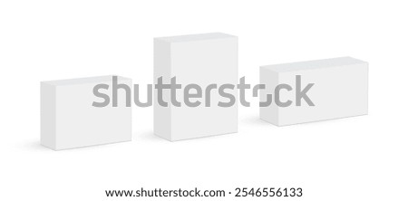 Blank Small Paper Packaging Rectangular Boxes Mockups, Isolated On White Background. Vector Illustration