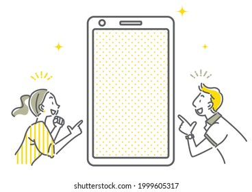 blank smartphone and people, simple line and bicolor