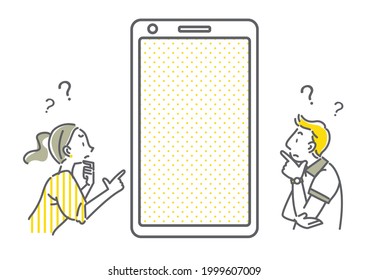 blank smartphone and people, simple line and bicolor