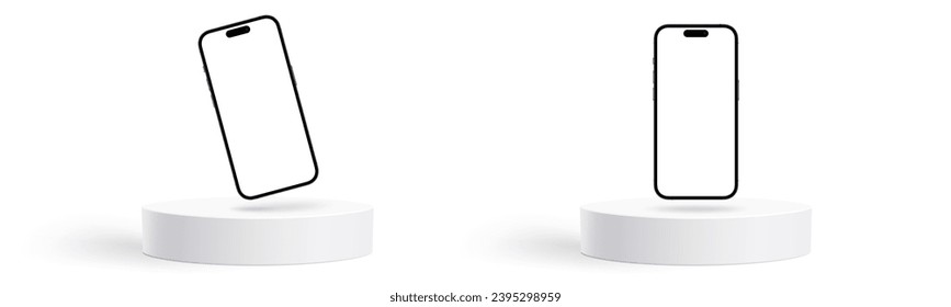 Blank smartphone screen same with iphone on round podium. Transparent background