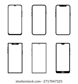 Coleção de telas de smartphones em branco. Vetorize vários designs modernos de frente de telefone com painéis finos e cantos arredondados. Conjunto de maquete de telefone inteligente, modelo de tecnologia Smartphone, vetor realista .  