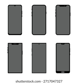Coleção de telas de smartphones em branco. Vetorize vários designs modernos de frente de telefone com painéis finos e cantos arredondados. Conjunto de maquete de telefone inteligente, modelo de tecnologia Smartphone, vetor realista .  